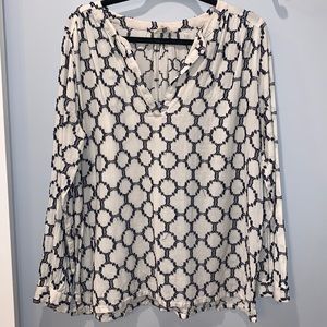 LOFT Softened Shirt- Cream & Navy Geometric Pattern